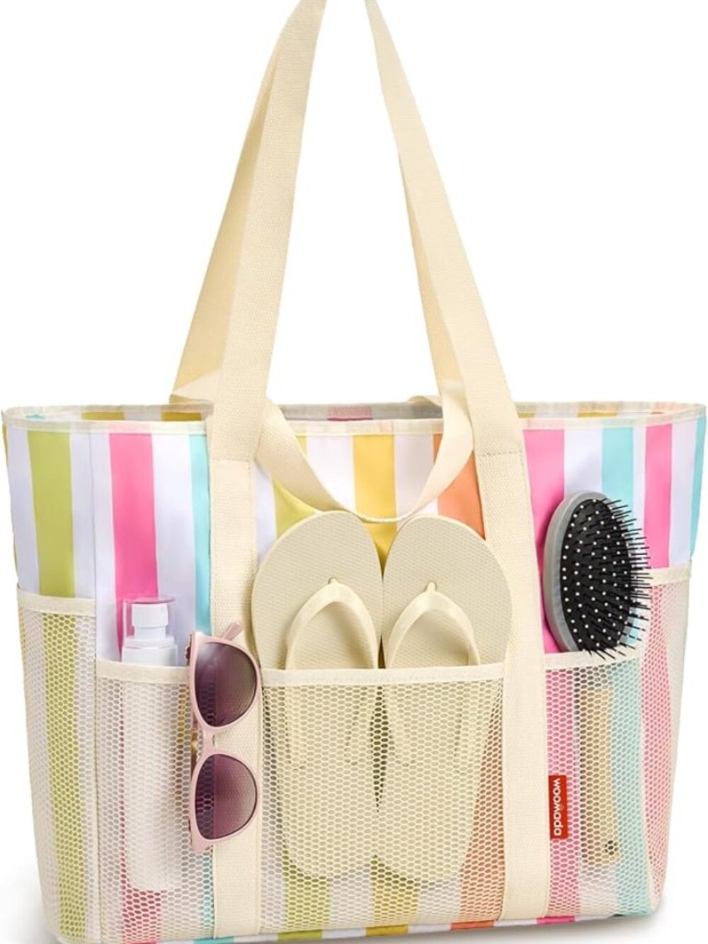 WOOMADA Large Mesh Beach Tote -Tote Bag for Towels & Vacation Essentials